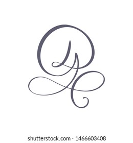 Vector Hand Drawn calligraphic floral D monogram or logo. Uppercase Hand Lettering Letter D with swirls and curl. Wedding Floral Design