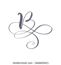 Vector Hand Drawn calligraphic floral B monogram or logo. Uppercase Hand Lettering Letter B with swirls and curl. Wedding Floral Design