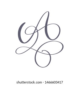 Vector Hand Drawn calligraphic floral A monogram or logo. Uppercase Hand Lettering Letter A with swirls and curl. Wedding Floral Design