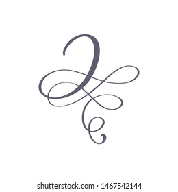 Vector Hand Drawn calligraphic floral J monogram or logo. Uppercase Hand Lettering Letter J with swirls and curl. Wedding Floral Design