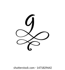 Vector Hand Drawn calligraphic floral number 9 monogram or logo. Hand Lettering numeral Nine with swirls and curl. Wedding Floral Design