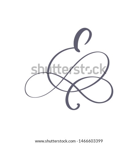 Vector Hand Drawn calligraphic floral E monogram or logo. Uppercase Hand Lettering Letter E with swirls and curl. Wedding Floral Design