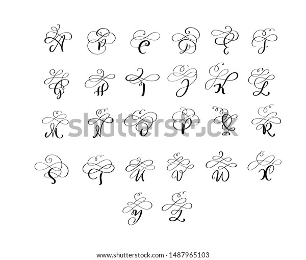 Vector Hand Drawn Calligraphic Flourish Letters Stock Vector (Royalty ...