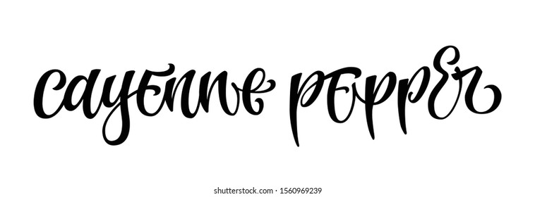 Vector hand drawn calligraphy style lettering word - cayene pepper. Labels, shop design, cafe decore etc Isolated script spice text logo.