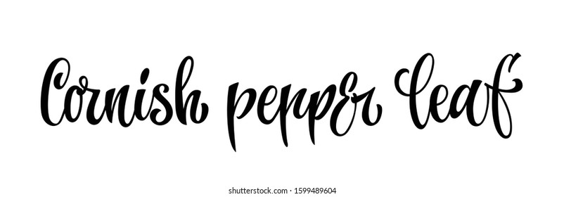 Vector hand drawn calligraphy style lettering word - Cornish pepper leaf. Labels, shop design, cafe decore etc Isolated script spice text logo. Vector lettering design element.
