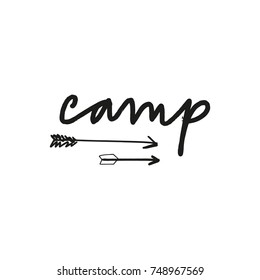 Vector hand drawn camp label. Poster, postcard, sticker, print, element for design and other.