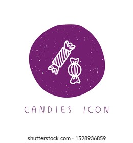 Vector hand drawn candies and sweets icon for party, festival, blog, greeting card or logo. Minimalistic New Year and Christmas stories template