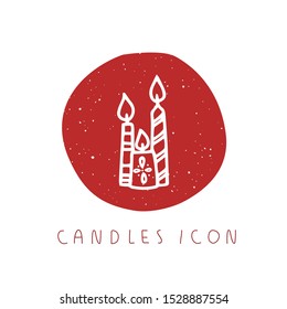 Vector hand drawn candles icon for party, festival, blog, greeting card or logo. Minimalistic New Year and Christmas stories template