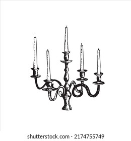 Vector hand drawn candlestick in hand drawn ink style. Candles. Sketch.