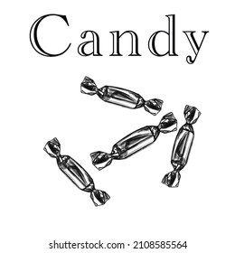 Vector hand drawn candy illustration, doodle style