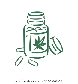 Vector hand drawn cannabis pills illustration on white background