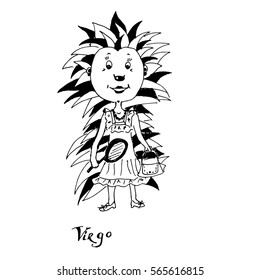 Vector hand drawn card of funny hedgehog. An idea for a card. Virgo.