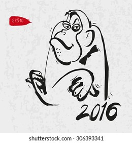 Vector hand drawn card with monkey.