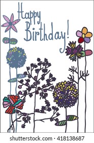 vector hand drawn card with stylized flowers