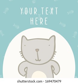 Vector hand drawn card template with cute kitty