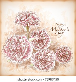 Vector Hand Drawn Carnations, Element for Mother's Day