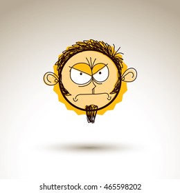 Vector hand drawn cartoon angry boy. Web avatar theme graphic design element isolated on white. Social conversation idea artistic drawing.