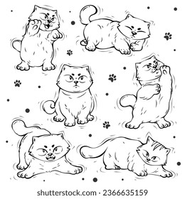 Vector hand drawn cartoon cat doodle coloring