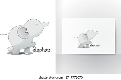 Vector hand drawn cartoon character illustration of cute baby elephant. Design element for children cards, invitations, stationery, baby showers.