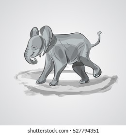Vector hand drawn cartoon character illustration of a cute baby elephant for your design
