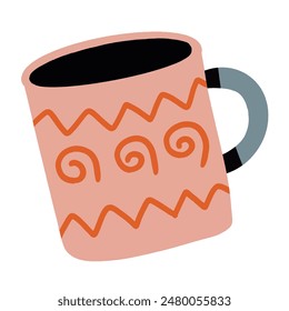 Vector dibujado a mano ilustración linda de la taza rosa con un diseño en espiral