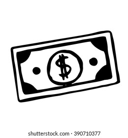 Vector hand drawn cartoon dollar bill, doodle object