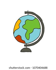 Vector hand drawn cartoon doodle of a world globe stand.