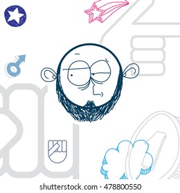 Vector hand drawn cartoon doubtful boy. Education theme graphic design elements isolated. Social conversation idea drawing.