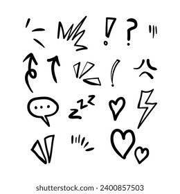 Vector hand drawn cartoon expression sign doodle, emotional expression character symbol