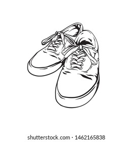 Vector hand drawn cartoon illustration with pair of sneakers, vector cartoon comics illustration