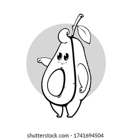 Vector hand drawn cartoon illustration of avocado character with little fist and fashion hairstyle