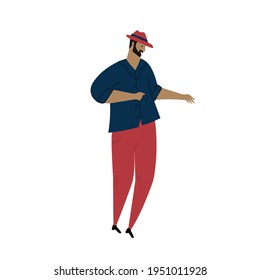 Vector Hand Drawn Cartoon Illustration Of Latino Or Carribean Man Dancing Salsa, Mambo. Isolated On White Background.