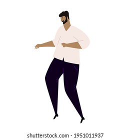 Vector hand drawn cartoon illustration of latino or white man dancing salsa, or merengue. Isolated on white background.