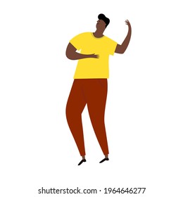 Vector Hand Drawn Cartoon Illustration Of Latino, Carribean. African Man Dancing Mambo, Bachata, Salsa, Merengue Moving Having Fun.