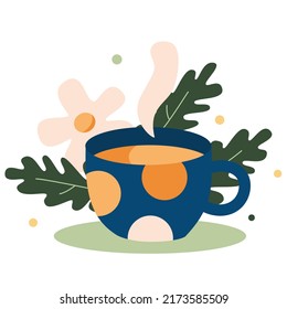 Vektor handgezeichnet Cartoon Illustration gemütliche süße kamile Teebecher mit Kräutertee Teezeit