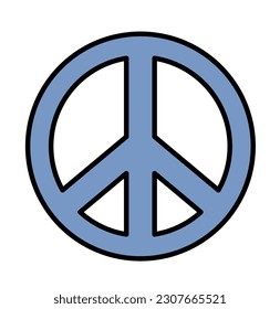 Vector hand drawn cartoon illustration of blue peace sign icon