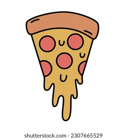 Vector hand drawn cartoon illustration slice of pizza icon
