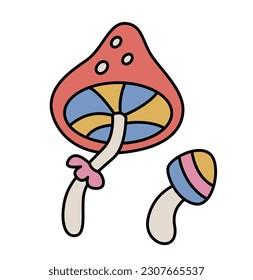 Vector hand drawn cartoon illustration of retro mushrooms icon