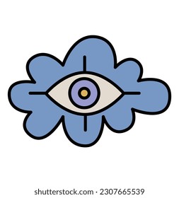 Vector hand drawn cartoon illustration of cloud with eye icon