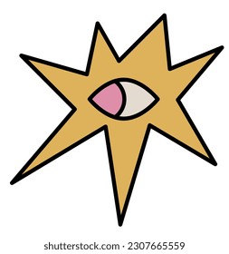 Dibujo gráfico de la estrella con icono de ojo dibujado a mano vectorial