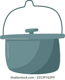 Vector hand drawn cartoon illustration of blue pot camping