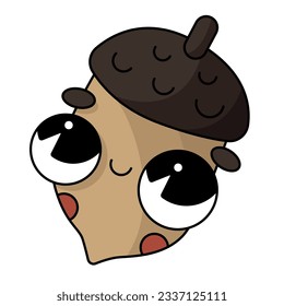 Vector hand drawn cartoon illustration of cute acorn