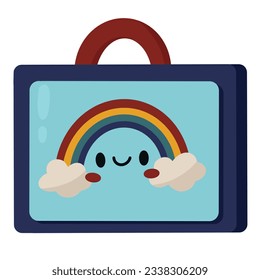 Vector hand drawn cartoon illustration cute happy kids lunchbox with rainbow for school