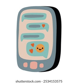 Vector hand drawn cartoon illustration cute cell phone with chat