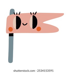 Vector hand drawn cartoon illustration cute happy flag with face back to school