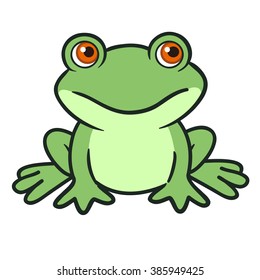Vector hand drawn cartoon illustration of a cute funny green sitting frog character.