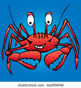 Vector hand drawn cartoon illustration of a cute smiling happy crab character.