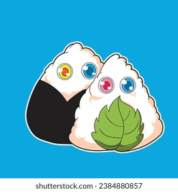 Vector hand drawn cartoon kawaii character illustration icon. Onigiri, asian rice and nori food