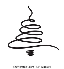 Vector hand drawn cartoon linear icon of a Christmas tree. Christmas and New year tree  design for printing greeting cards. Isolated for holiday backgrounds, flyers, invitations, scrapbooking