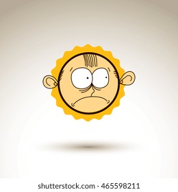 Vector hand drawn cartoon melancholy boy. Web avatar theme graphic design element isolated on white. Social conversation idea artistic drawing.
